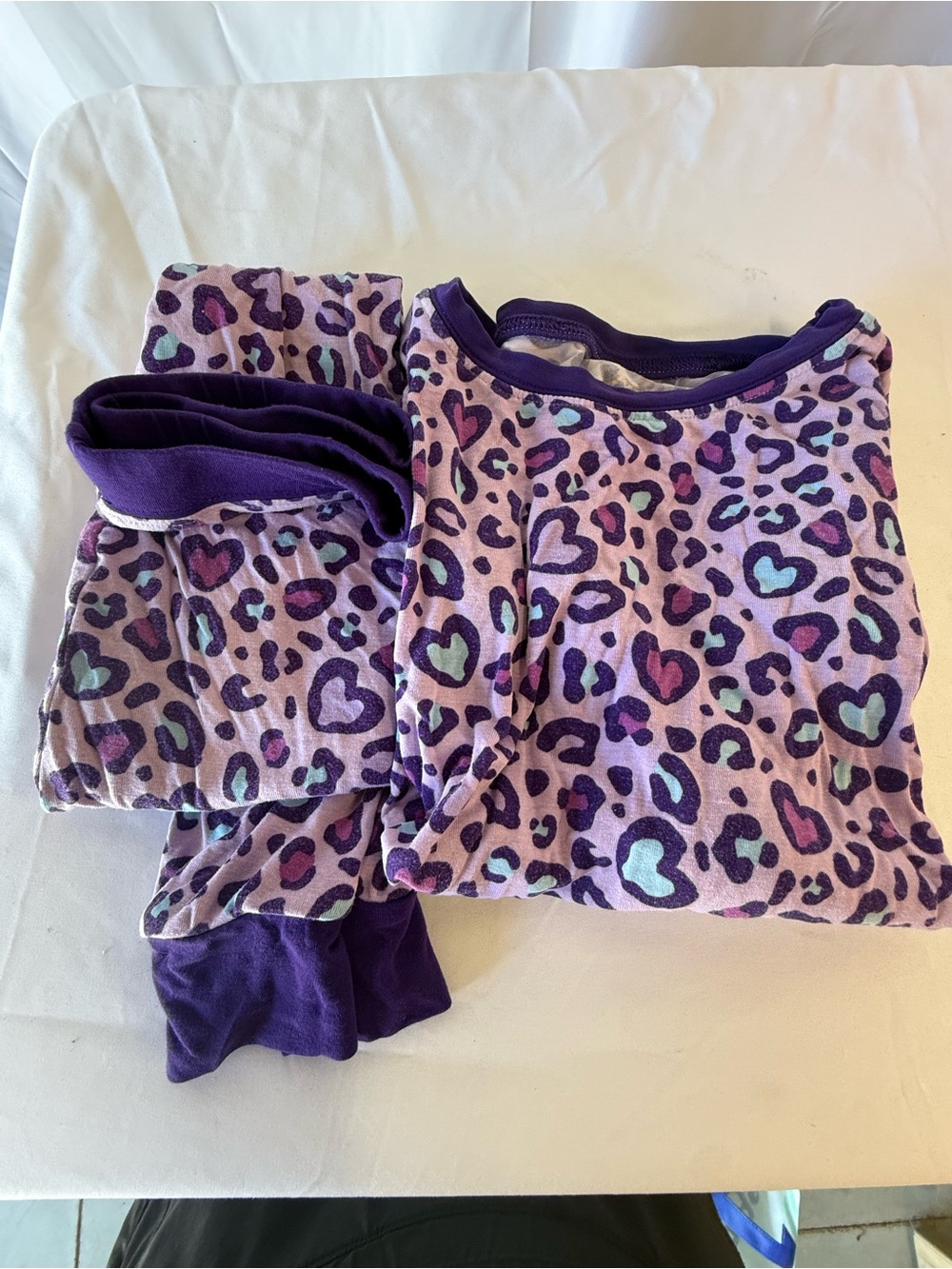 Little Sleepies girls 4T purple heart leopard long sleeve/pants bamboo pajamas - Picture 3 of 3
